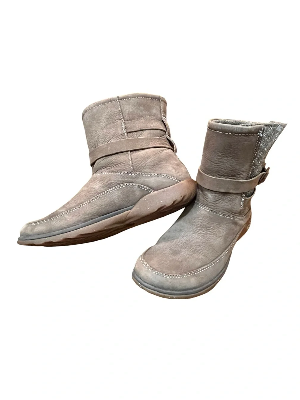 Chaco Brown Booties Hopi Quilted Wool Leather Ankle Boots Buckle Strap Women's 8